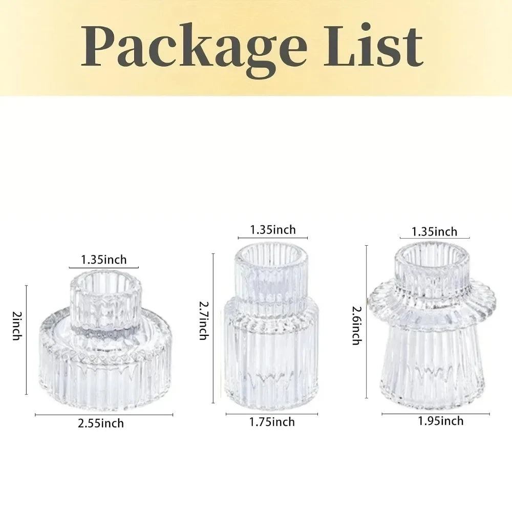 Set of three ribbed glass taper candle holders