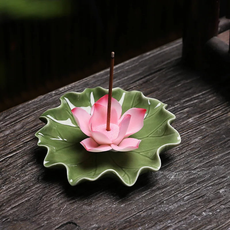 Ceramic incense tray with lotus flower design