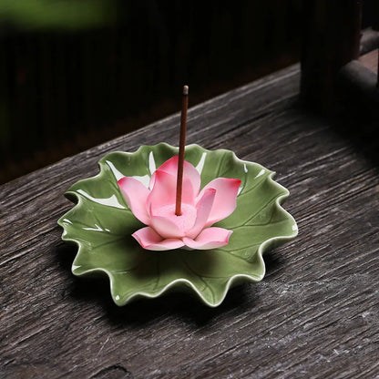 Ceramic incense tray with lotus flower design