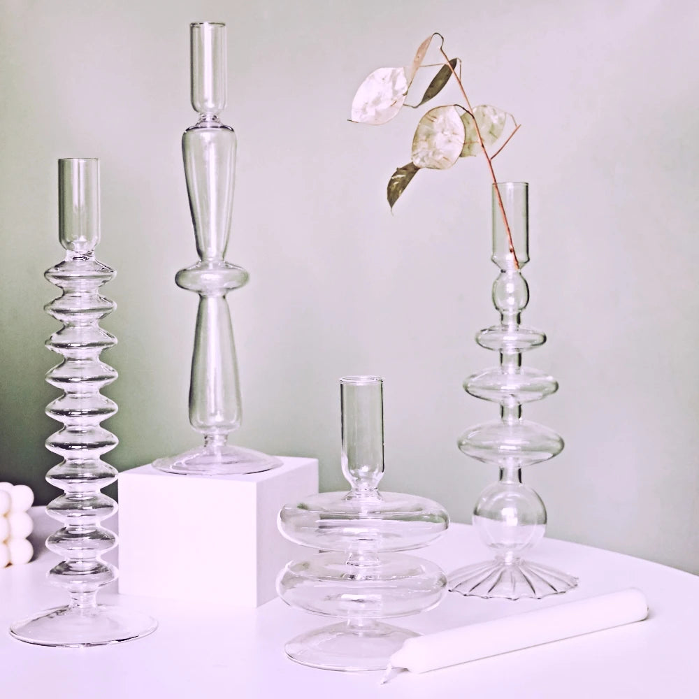 Clear glass Nordic candle holder with candlelight