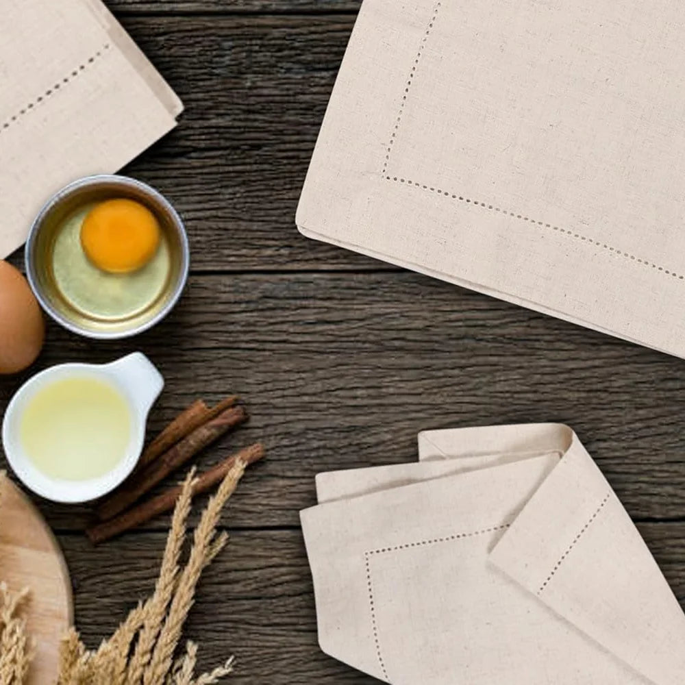 Hemstitched linen napkins in natural flax