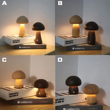 Wooden mushroom night light in walnut and beech