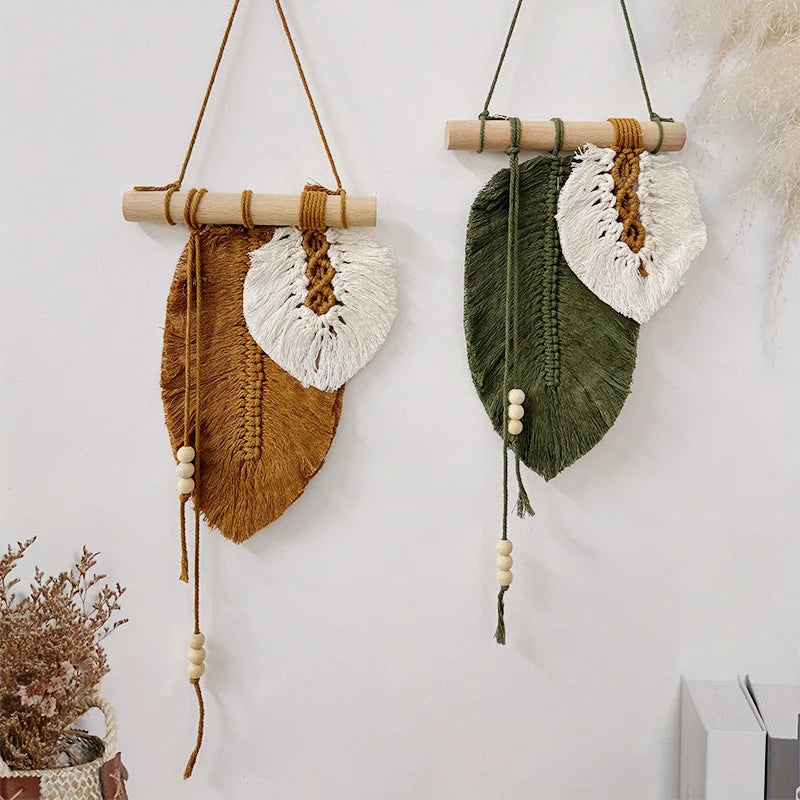 Handmade macrame leaf wall hanging