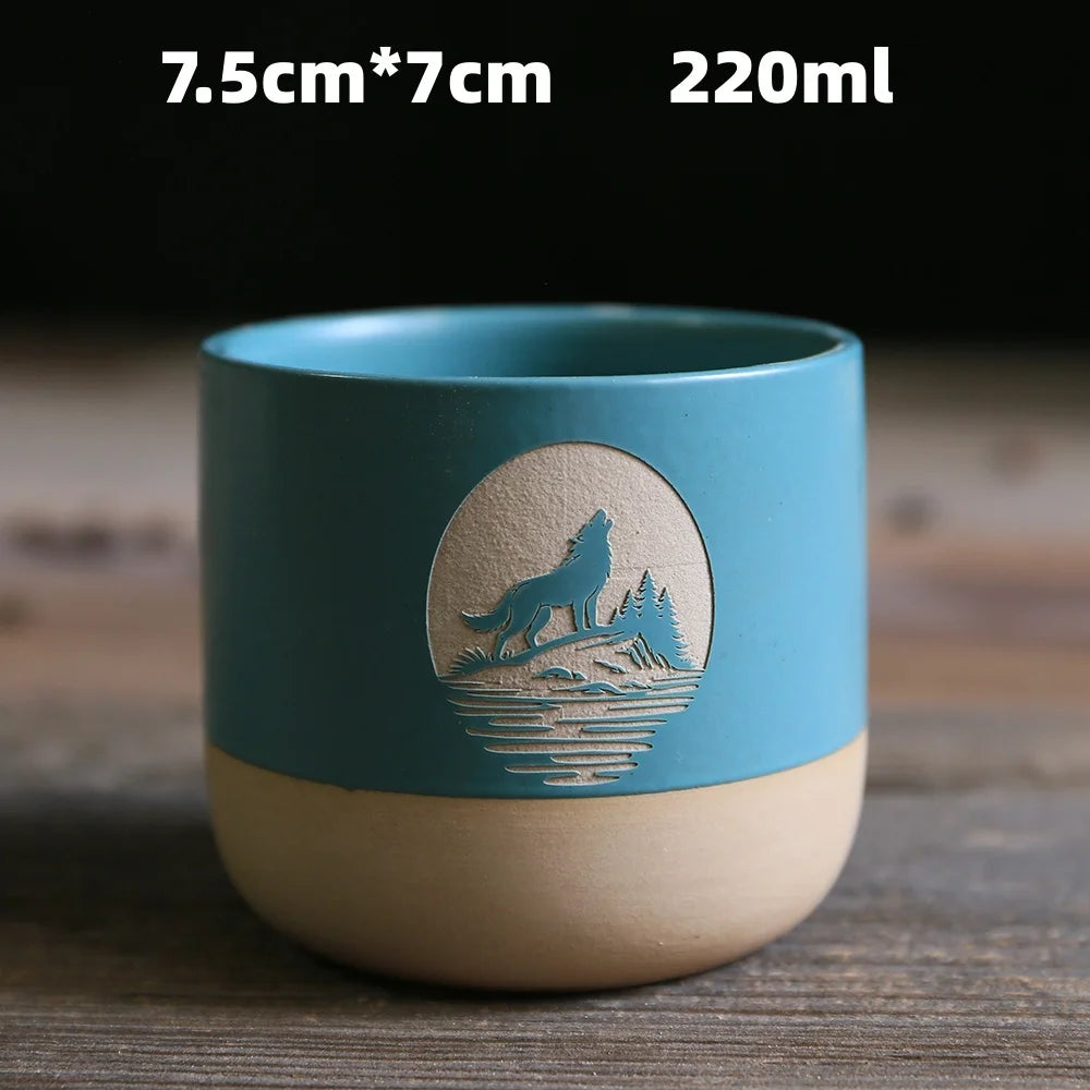Japanese-style kiln-glazed stoneware coffee mug