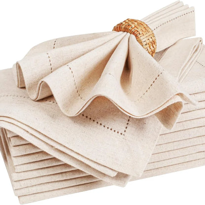 Hemstitched linen napkins in natural flax
