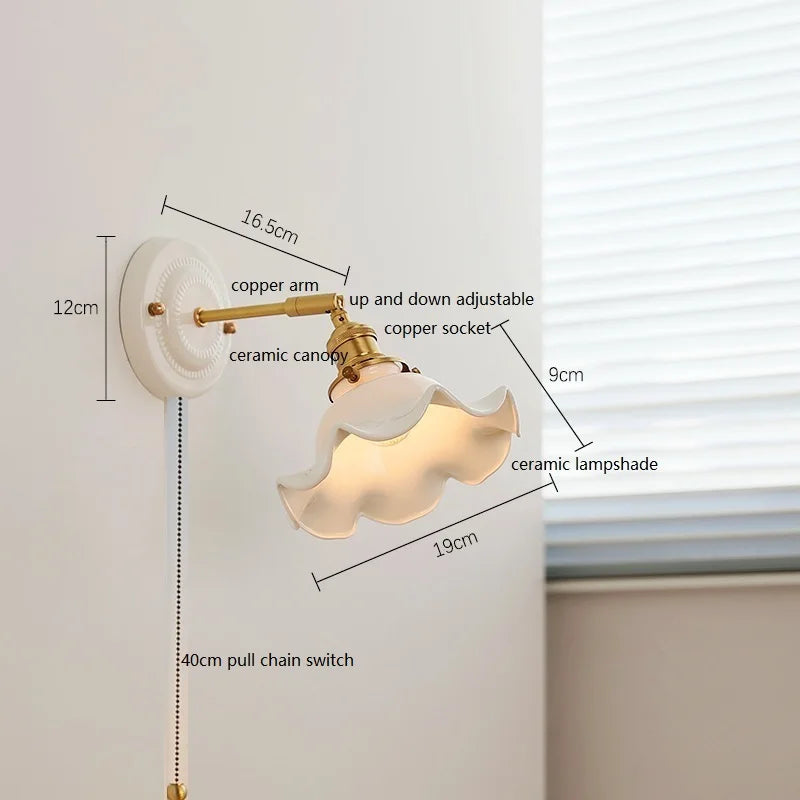 Modern Ceramic & Copper LED Wall Sconce – Adjustable Light for Bed, Bath & Hallway