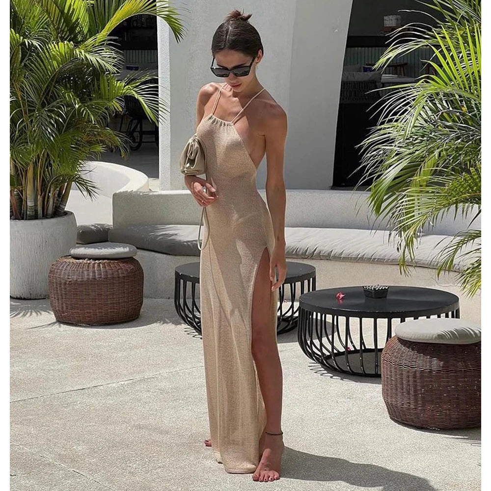2024 Knit Sheer Maxi Beach Cover-Up Dress