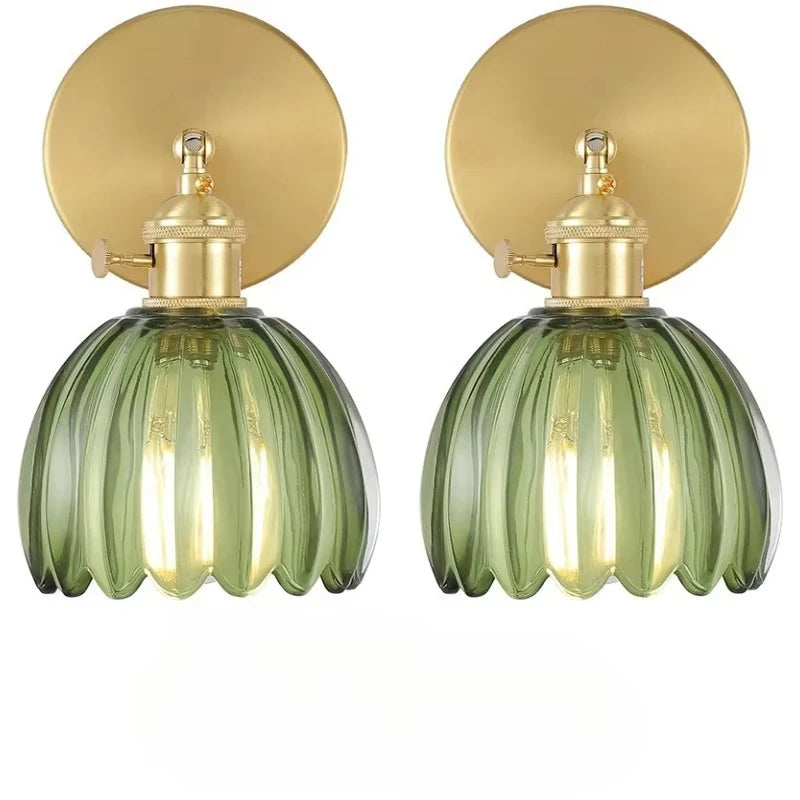 Vintage Green Tulip Glass Wall Lamp