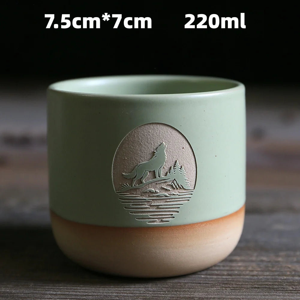 Japanese-style kiln-glazed stoneware coffee mug