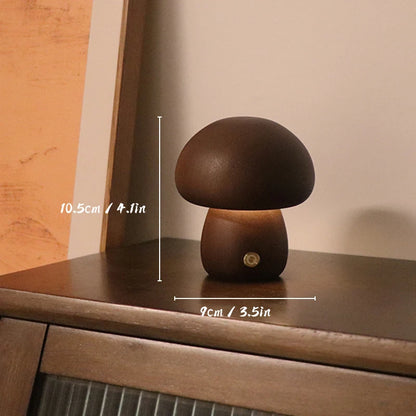 Wooden mushroom night light in walnut and beech