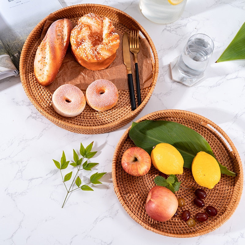 Round Rattan Serving Tray