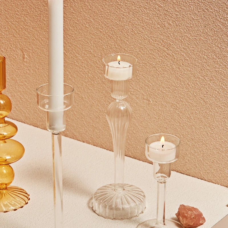 Clear glass Nordic candle holder with candlelight