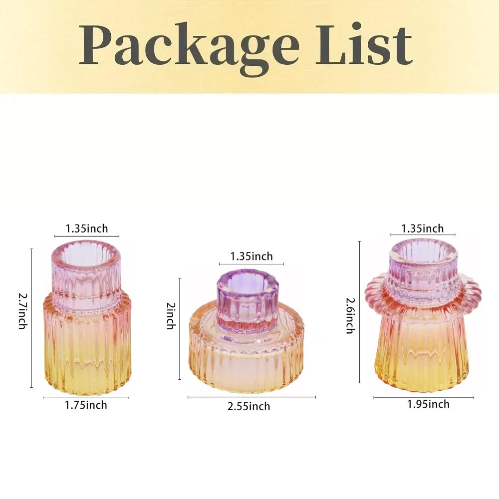Set of three ribbed glass taper candle holders