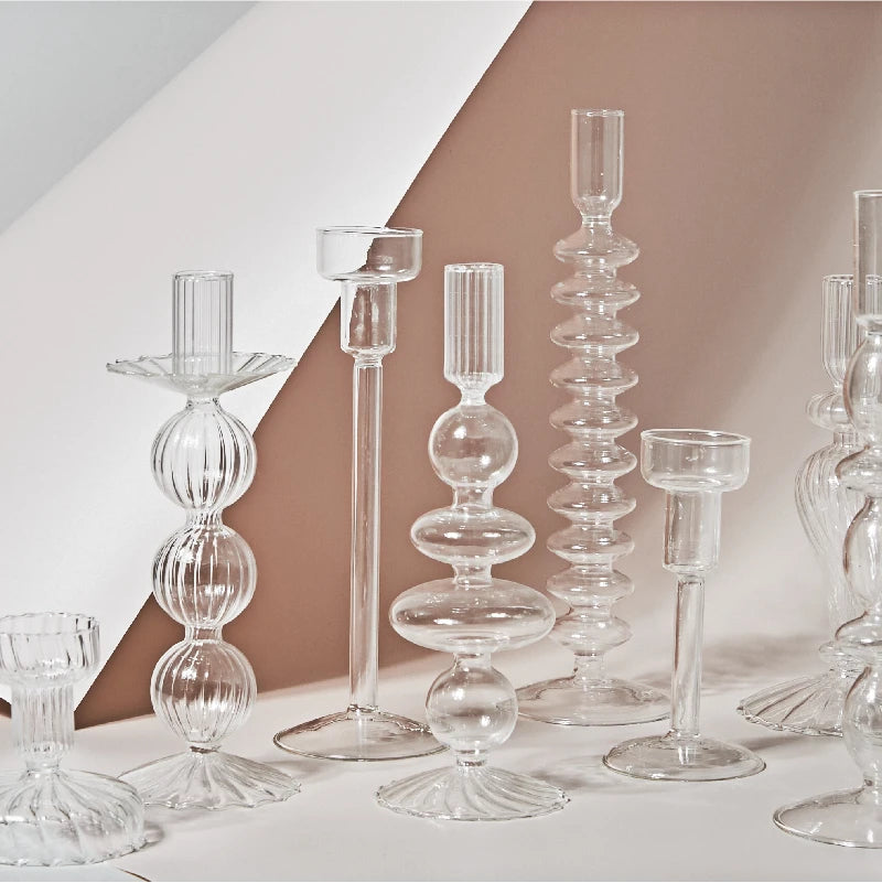 Clear glass Nordic candle holder with candlelight