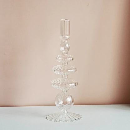 Clear glass Nordic candle holder with candlelight