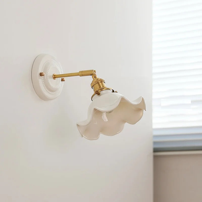 Modern Ceramic & Copper LED Wall Sconce – Adjustable Light for Bed, Bath & Hallway