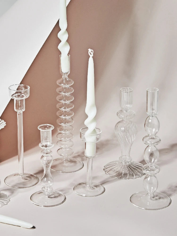 Clear glass Nordic candle holder with candlelight