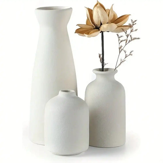 Bohemian ceramic vase set of three on a shelf