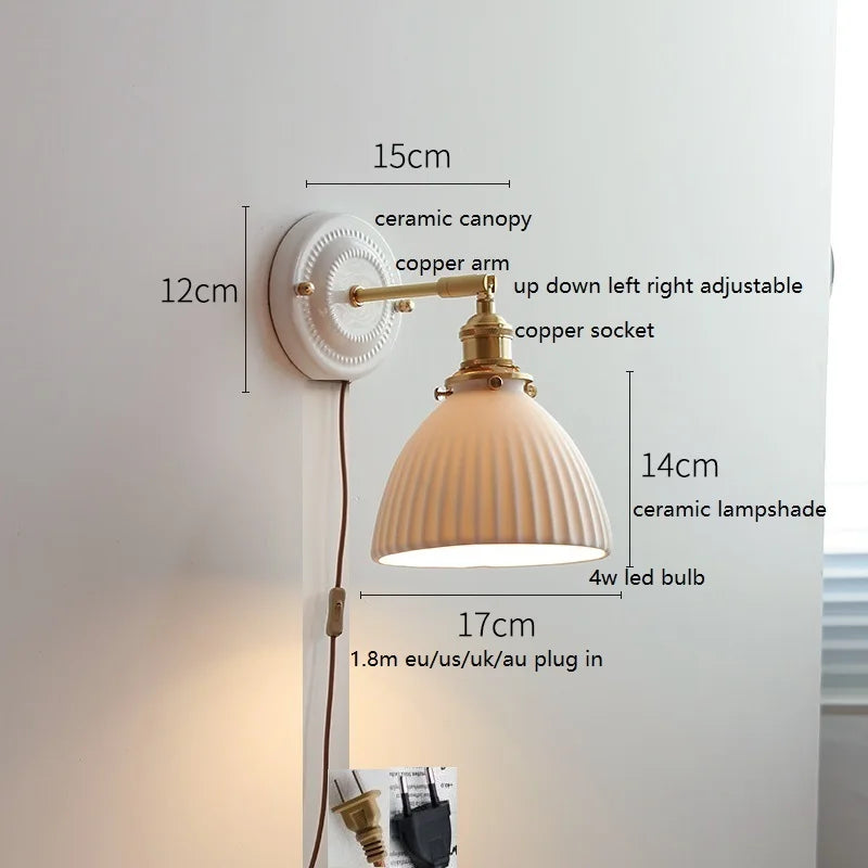 Modern Ceramic & Copper LED Wall Sconce – Adjustable Light for Bed, Bath & Hallway