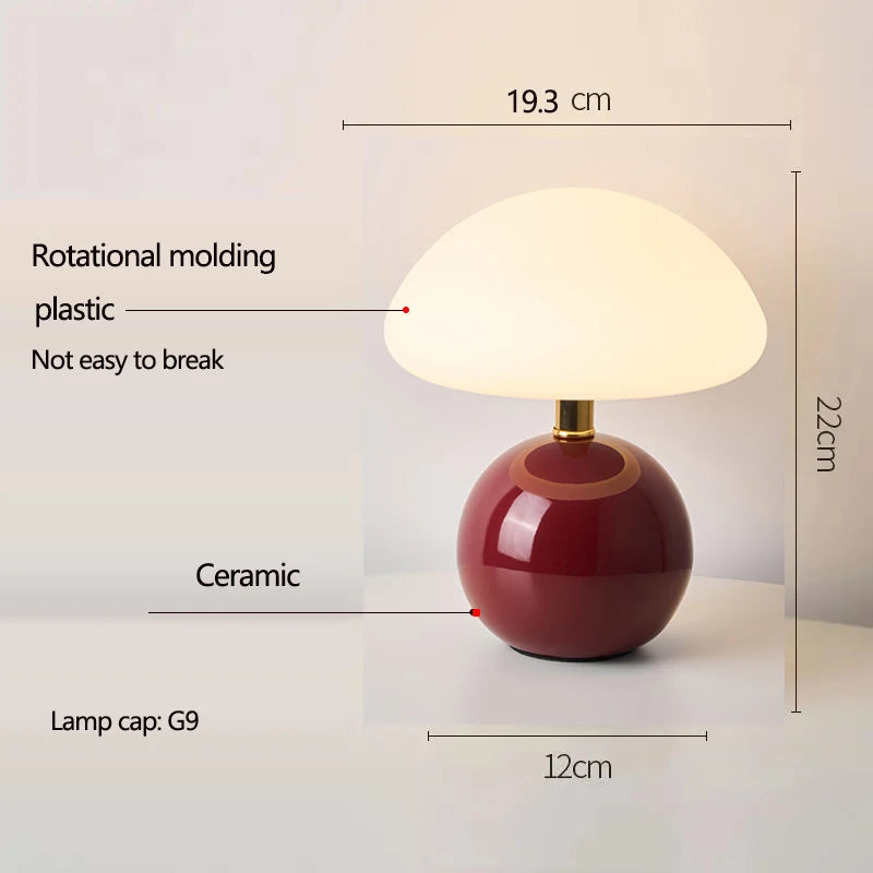 Cream mushroom table lamp on a bedside table