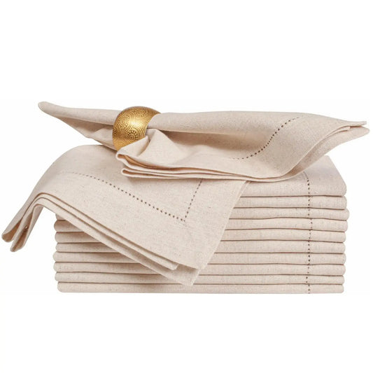 Hemstitched linen napkins in natural flax