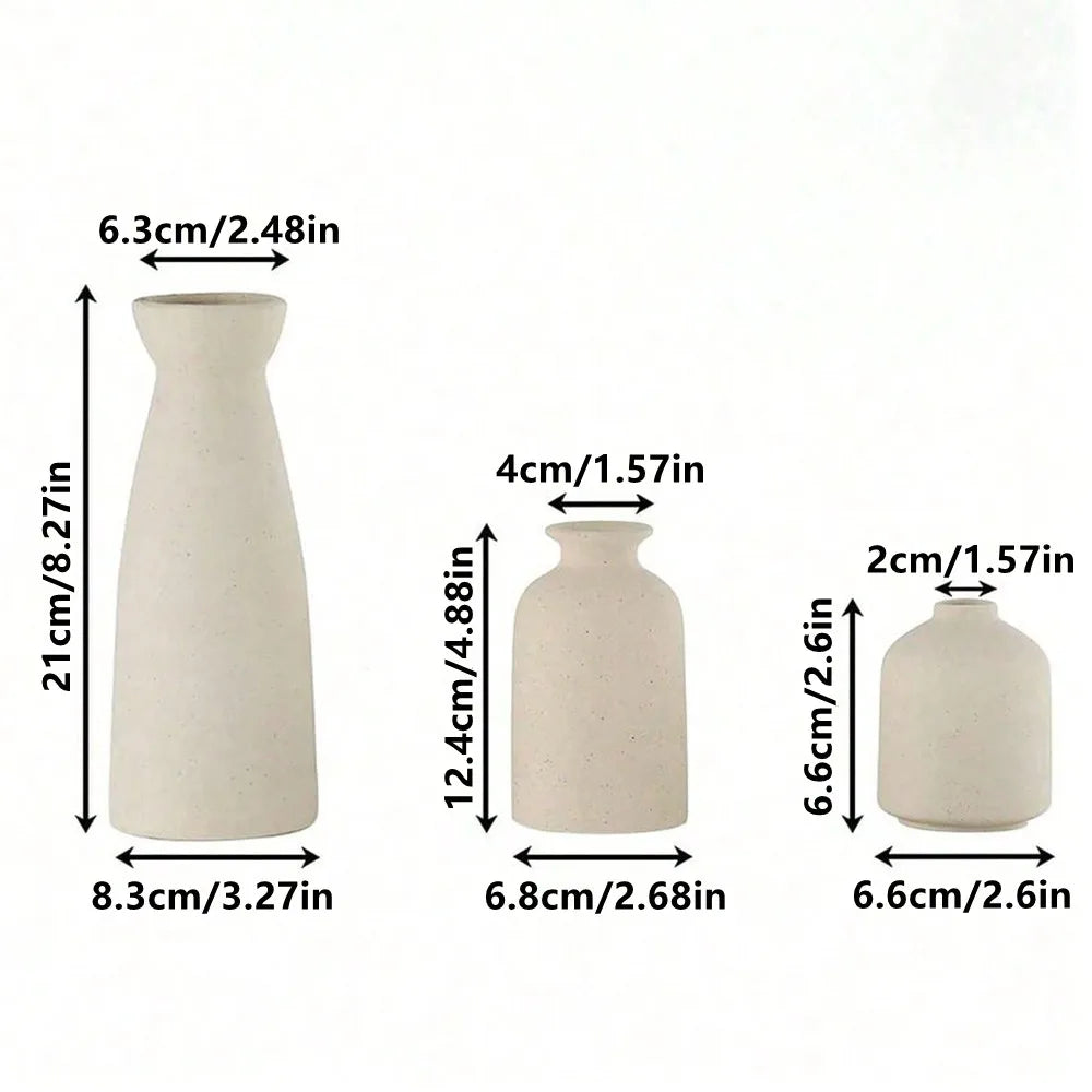 Bohemian ceramic vase set of three on a shelf