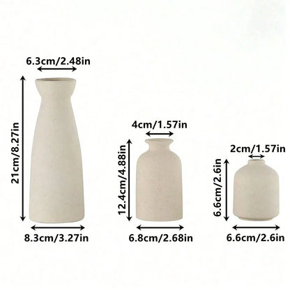 Bohemian ceramic vase set of three on a shelf
