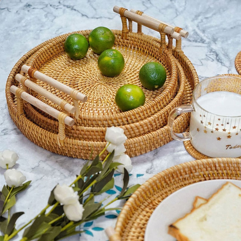 Round Rattan Serving Tray