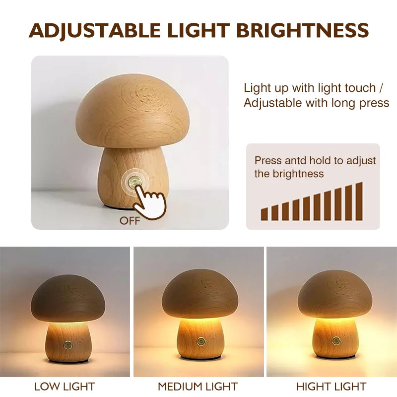 Wooden mushroom night light in walnut and beech
