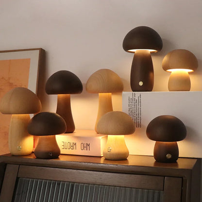 Wooden mushroom night light in walnut and beech