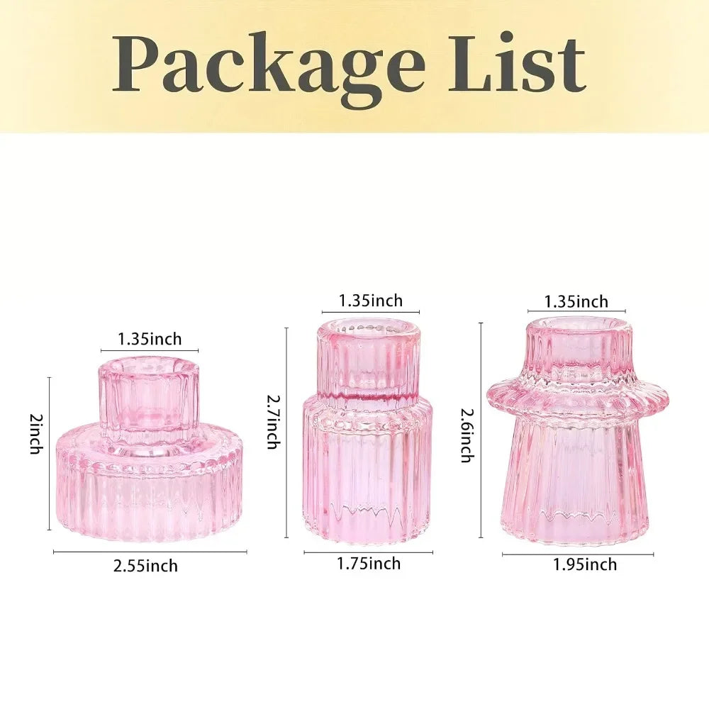 Set of three ribbed glass taper candle holders