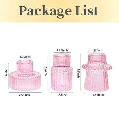Set of three ribbed glass taper candle holders