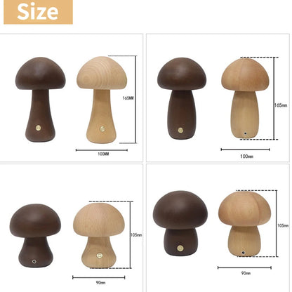 Wooden mushroom night light in walnut and beech