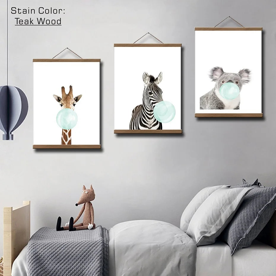Wooden magnetic poster hanger