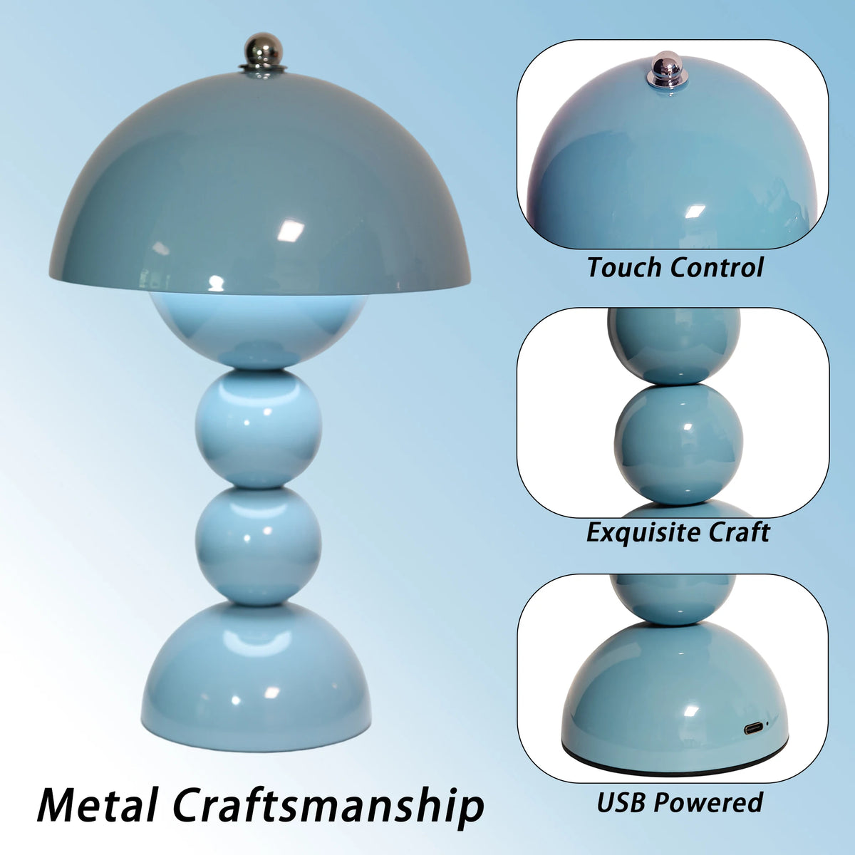 Bud mushroom desk lamp in pink, sky blue and burgundy