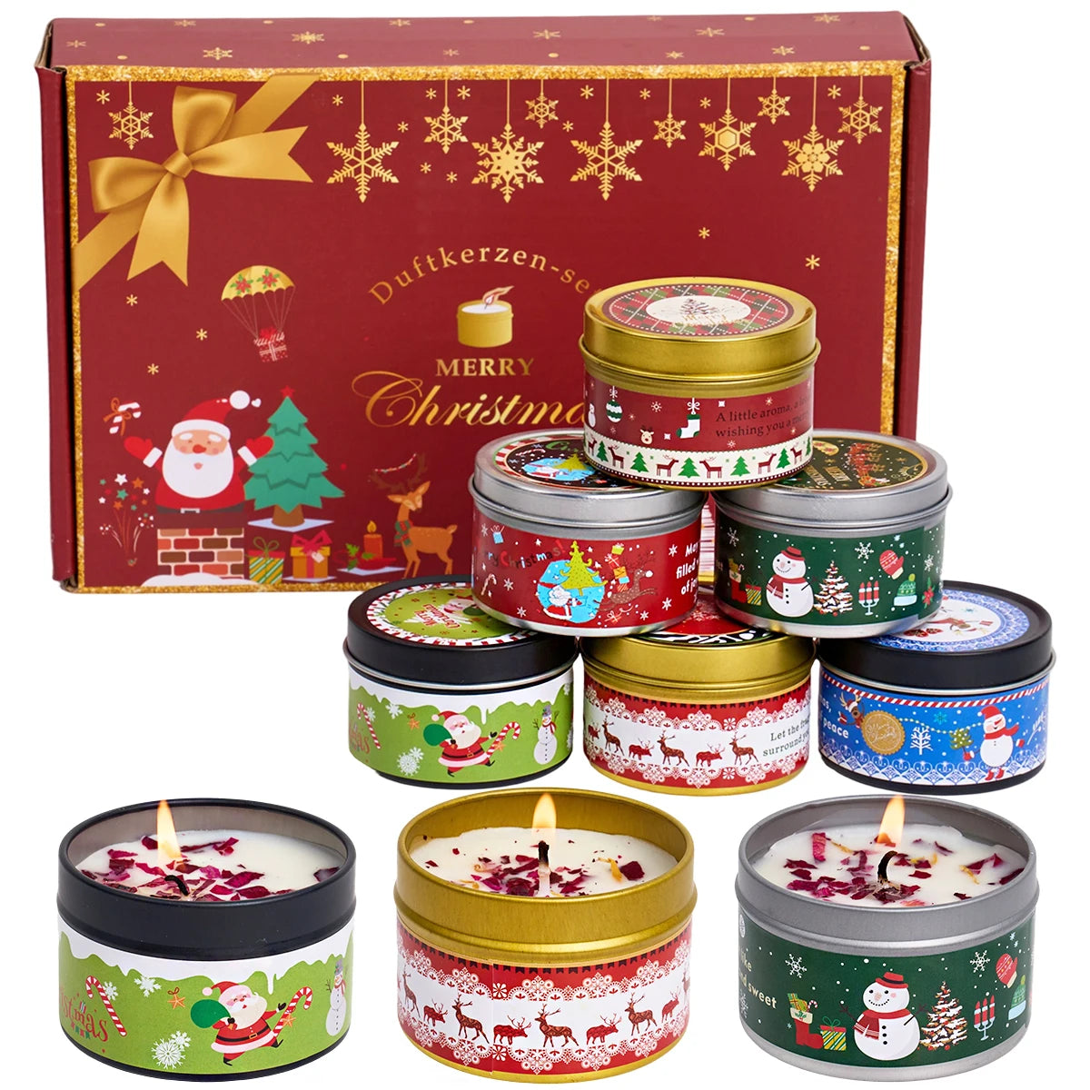 Christmas scented soy candle jars with dried flowers
