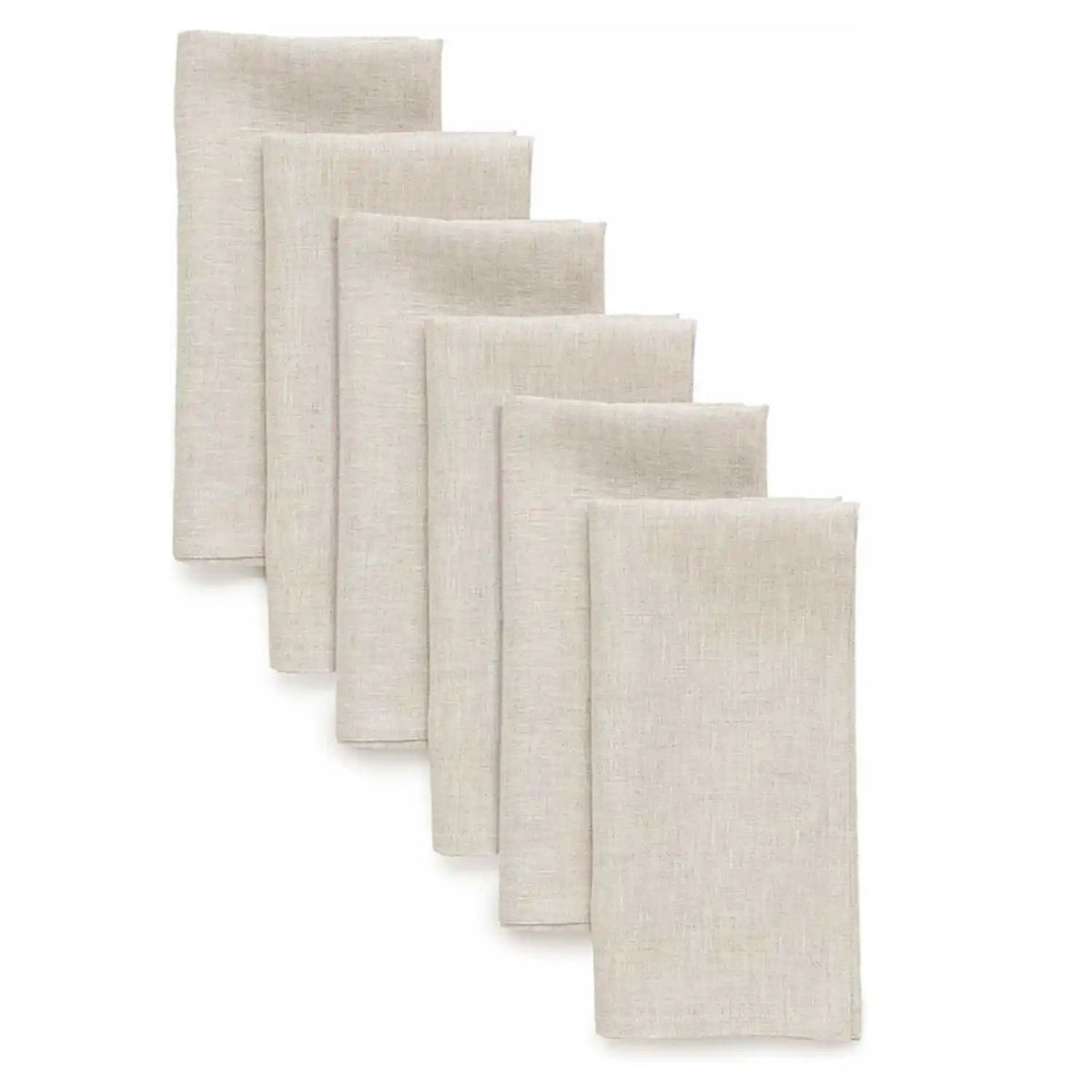 Set of six natural cloth dinner napkins on a table