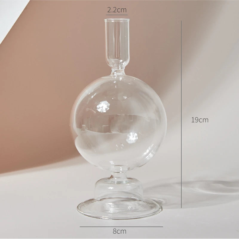 Clear glass Nordic candle holder with candlelight