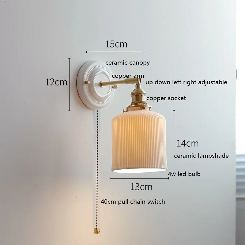 Modern Ceramic & Copper LED Wall Sconce – Adjustable Light for Bed, Bath & Hallway