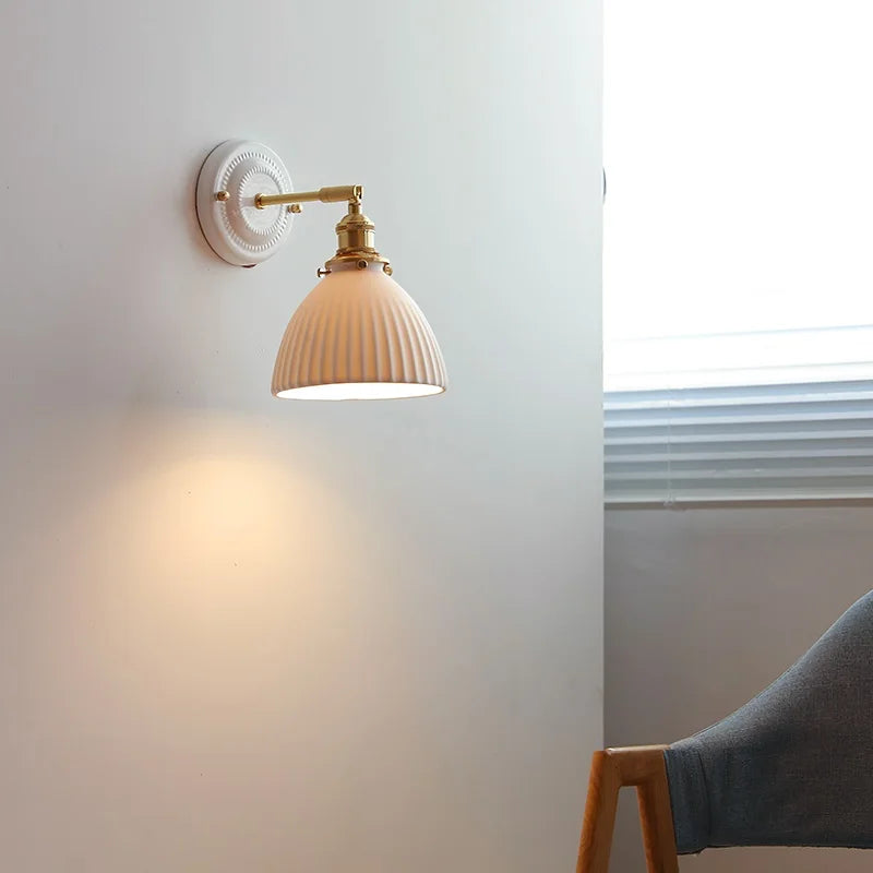 Nordic Ceramic Wall Sconce – Modern LED Light with Knob Switch
