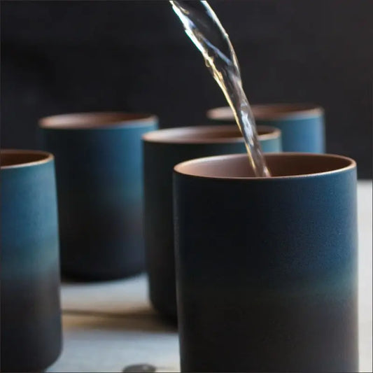 Japanese-style kiln-glazed stoneware coffee mug