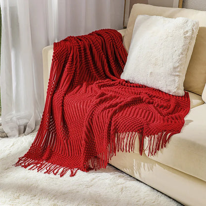 Chunky knit throw blanket with tassels