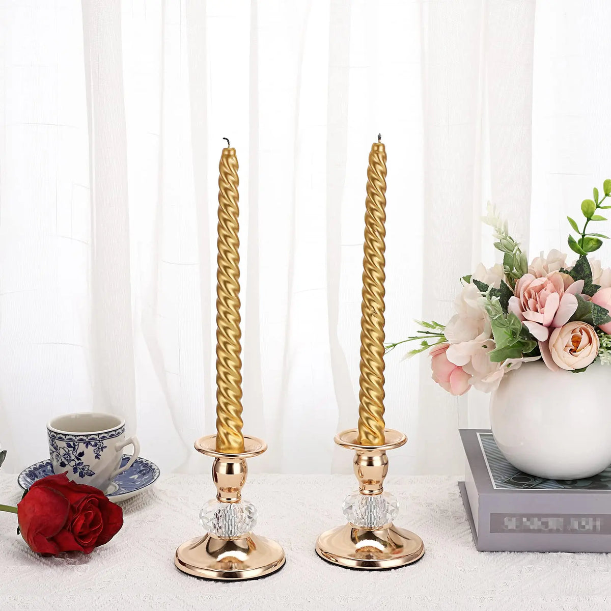 Pair of gold-tone metal taper candle holders