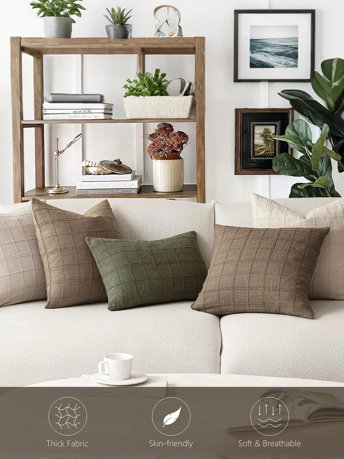 Boho check cushion cover on a sofa