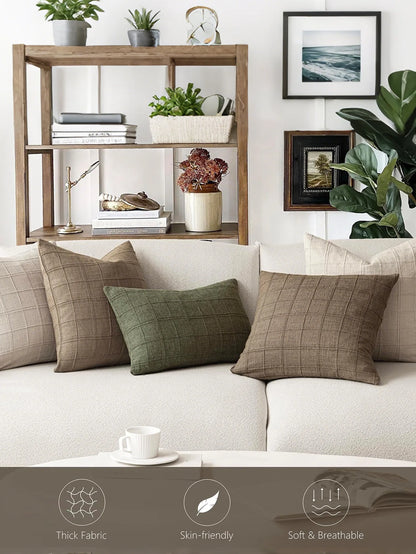 Boho check cushion cover on a sofa