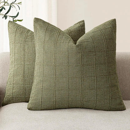 Boho check cushion cover on a sofa