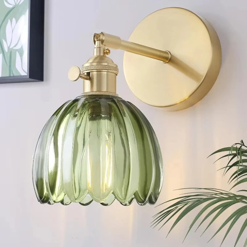 Vintage Green Tulip Glass Wall Lamp