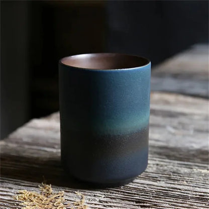 Japanese-style kiln-glazed stoneware coffee mug