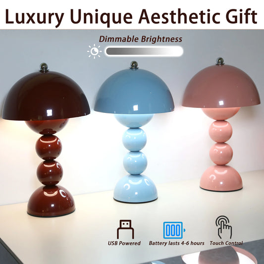 Bud mushroom desk lamp in pink, sky blue and burgundy