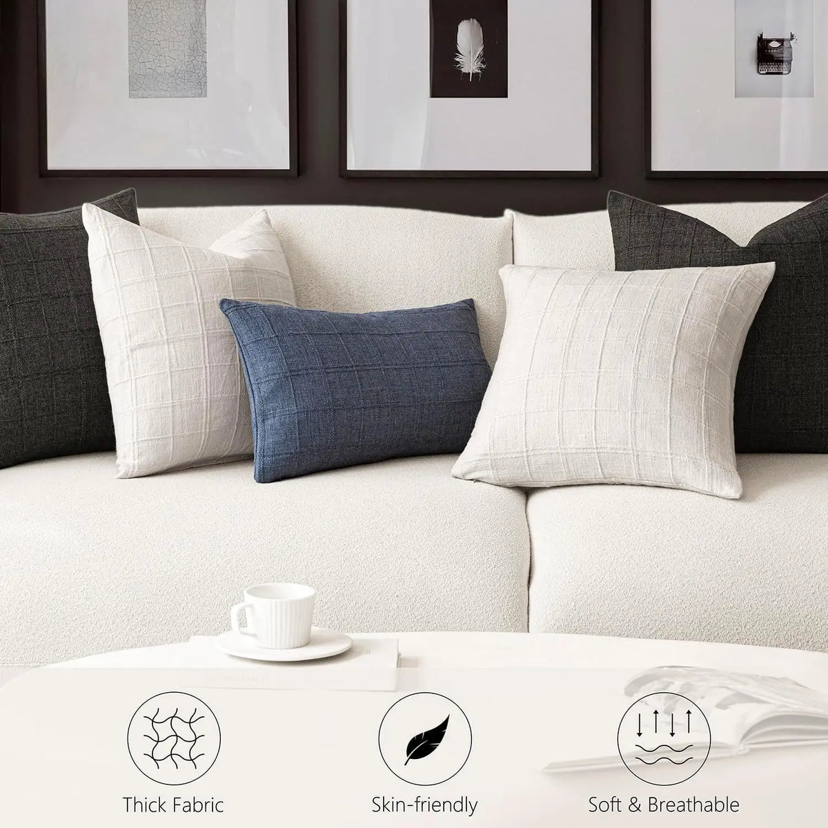 Boho check cushion cover on a sofa